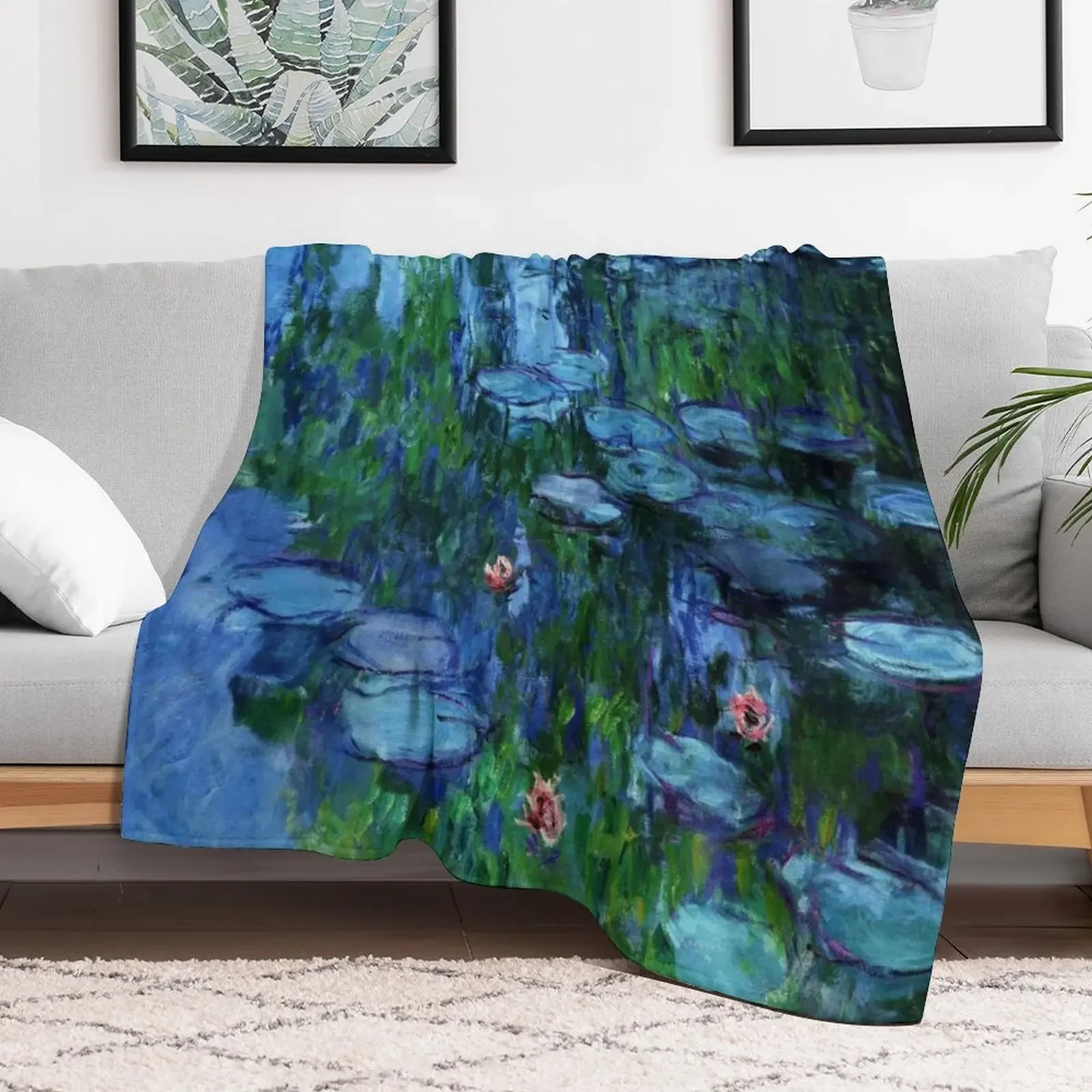 Claude Monet Water Lilies / Nymphéas deep color Throw Blanket Picnic Flannel Sofa Quilt Multi-Purpose Blankets