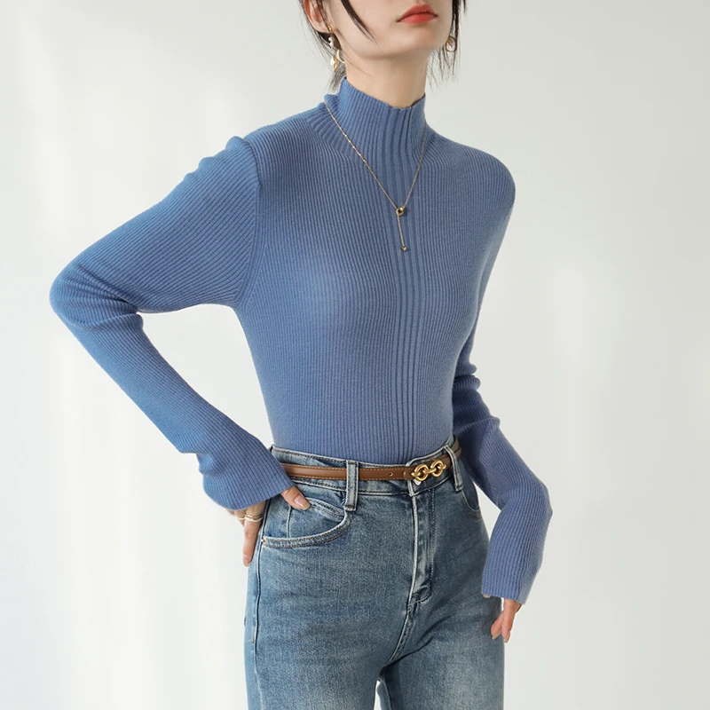 Suéter De punto para Mujer, jerséis nuevos De manga larga con cuello simulado, suéter De punto blanco, Tops para Mujer, suéteres, suéteres De Mujer Q930