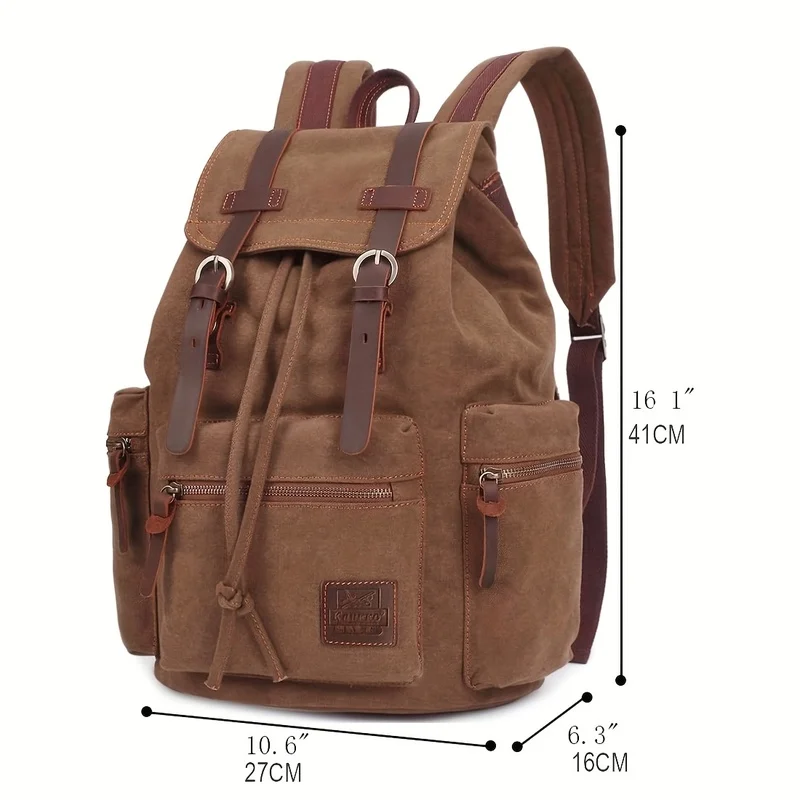 Zaino in tela vintage unisex alla moda pratico classico tela durevole multitasche cinturino in pelle divisoria scientifica