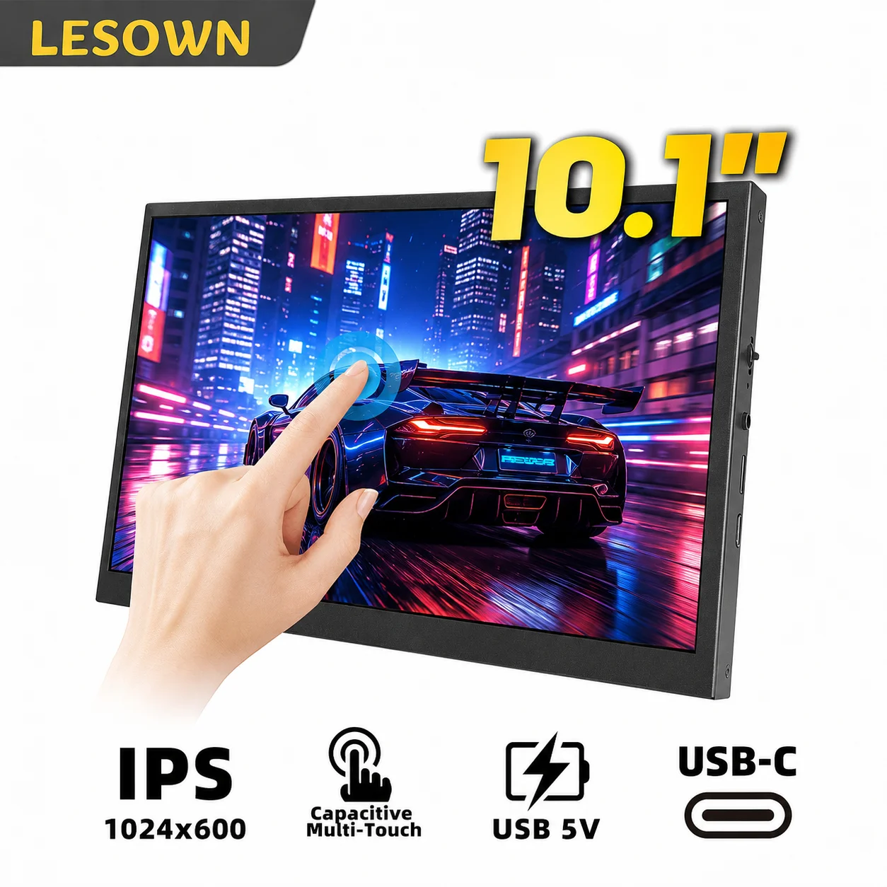 LESOWN 10.1" Touch Monitor HDTV Screen Driver-free for Compact Desk Setup Portable Display Plug and Play Easy Installation
