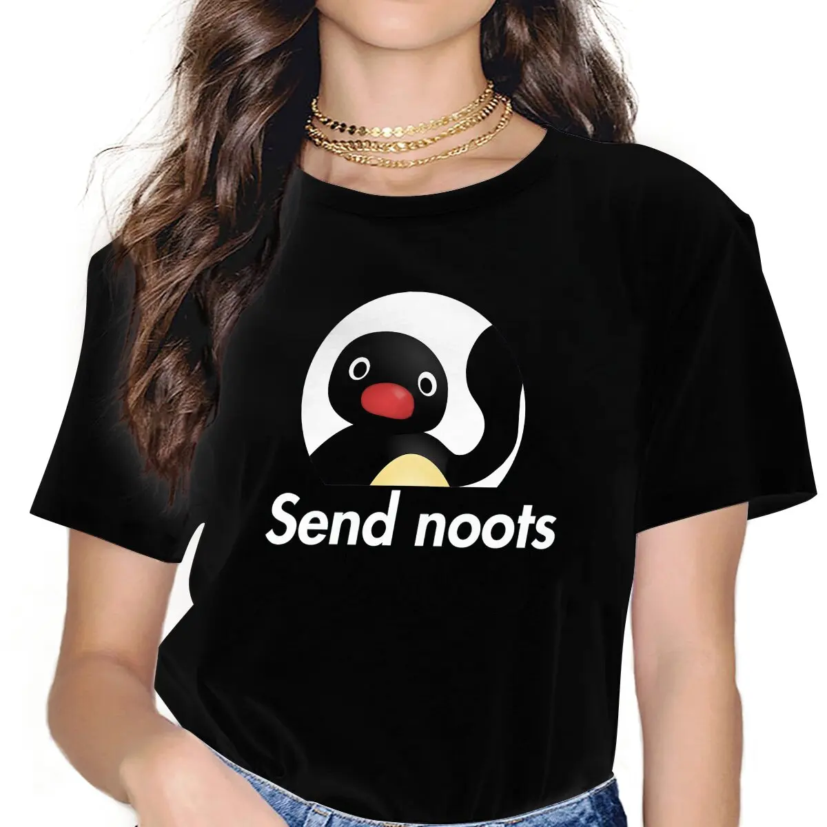 Send Noots Essential Pingu Penguin Anime Women T Shirt Fibre Punk O-Neck Polyester TShirt