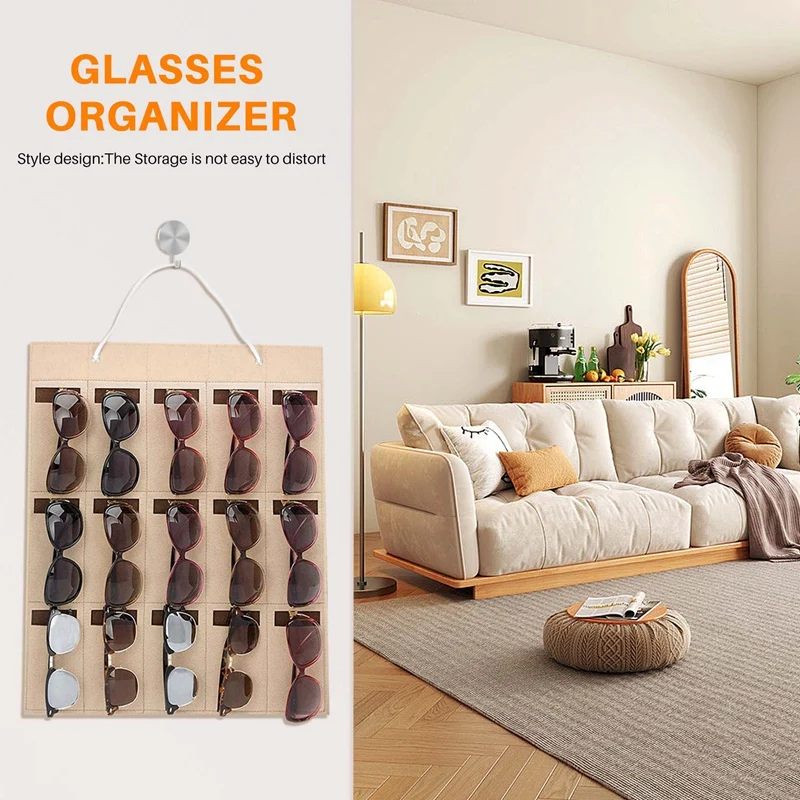Glasses Organizer Sunglasses Organizer Storage Hanging Bag Sunglasses Eyeglasses Display Wall Mount Organizer 15 Slot Eyewear Ho