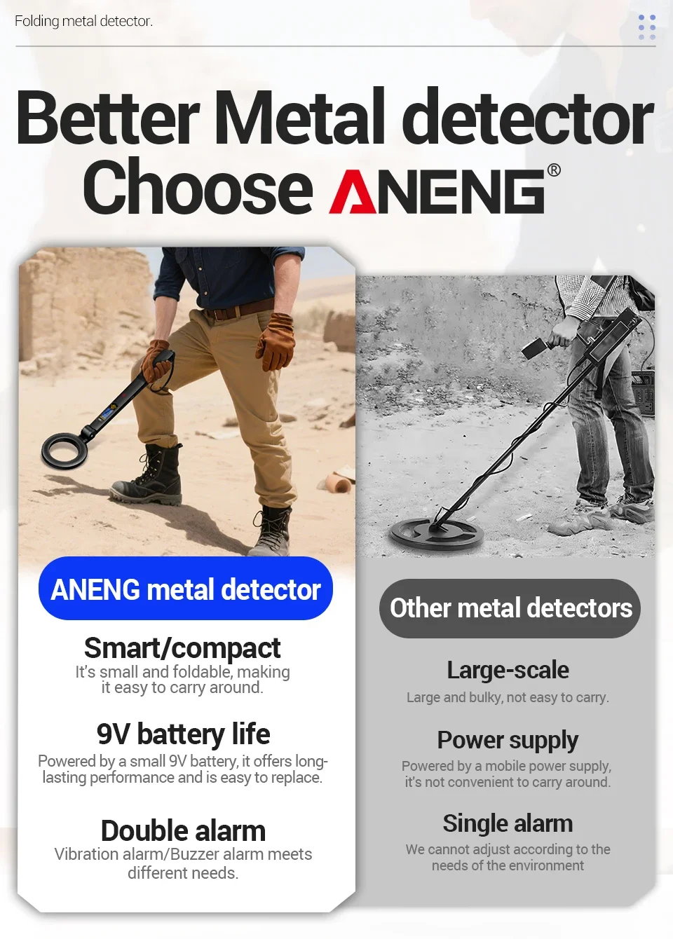 ANENG DM3005B/DM3004A Handgehaltener Metalldetektor mit Dualmodus-Alarm für Sicherheitskontrollen, Schatzsuche, Outdoor-Inspektion, Universell Einsetzbar – Detail 5