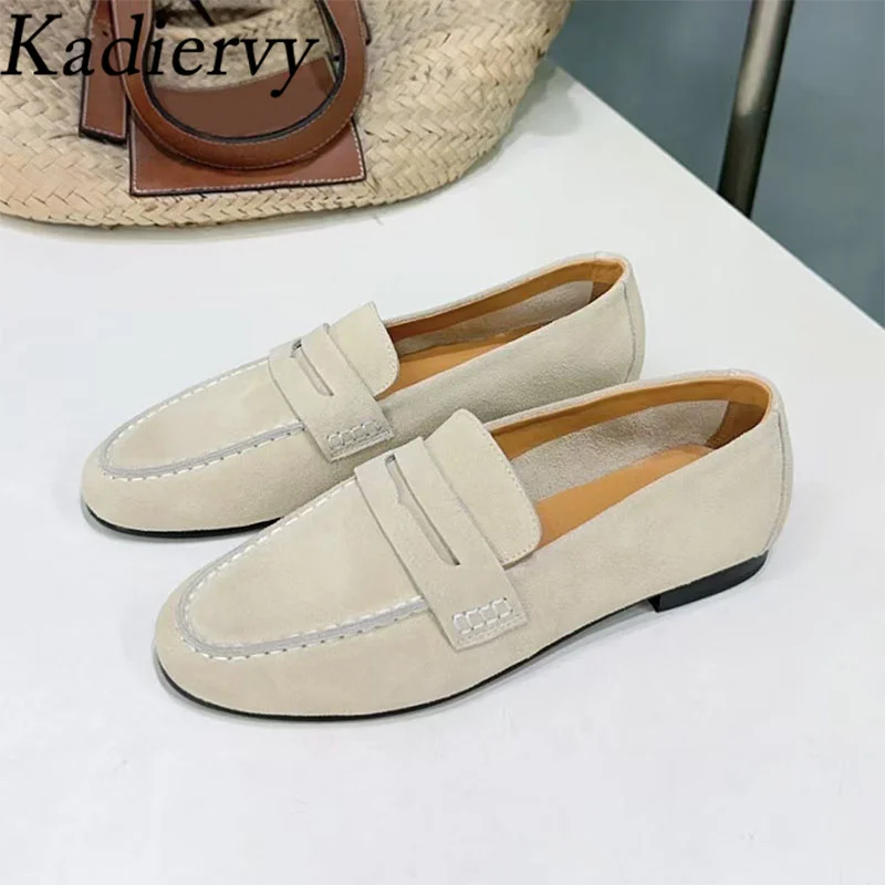 

Lazy Loafers Woman Round Toe Suede Leather Flats Shoes Women Spring Autumn Office Commuting Shoes Vacation Walking Shoes Women