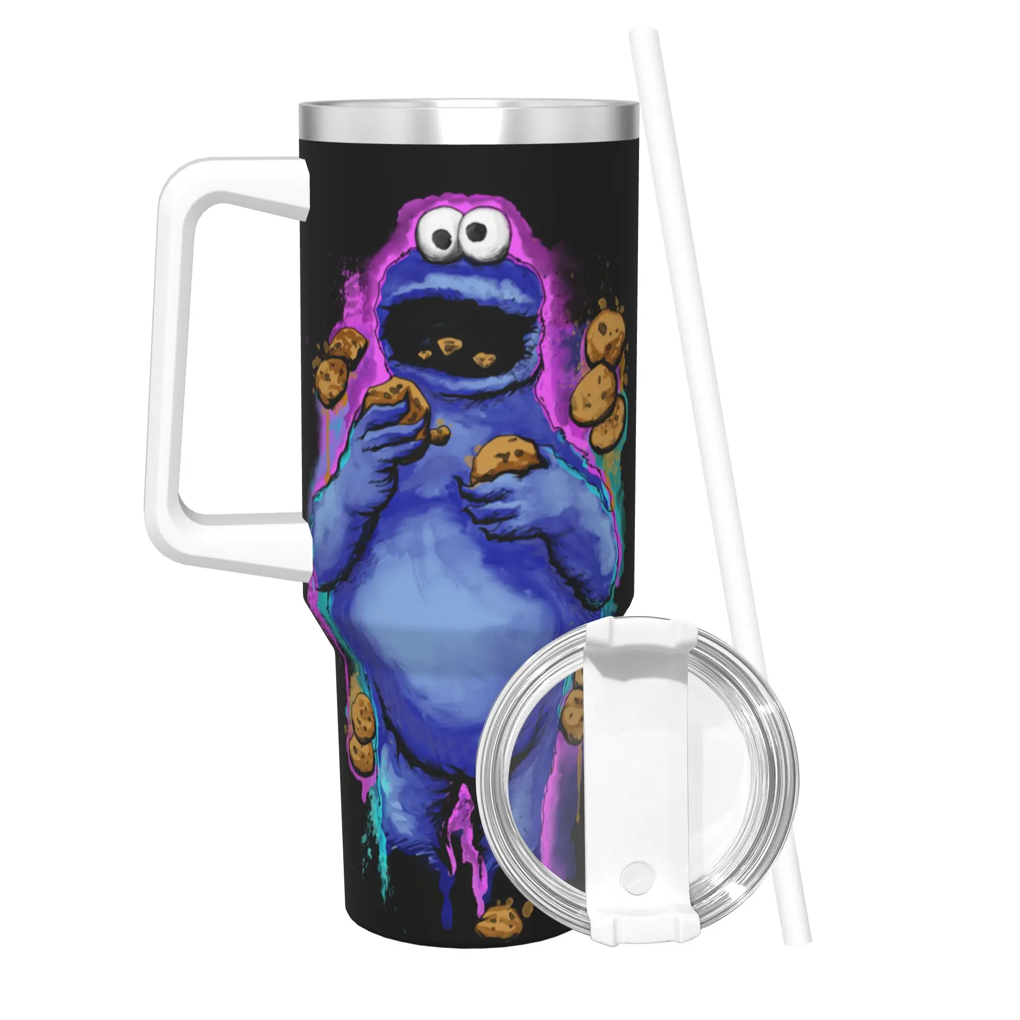 Stainless Steel Tumbler Cookie Monster Nom Nom Thermal Mug  Insulated Cold Drink Car Mugs Travel Water Bottle