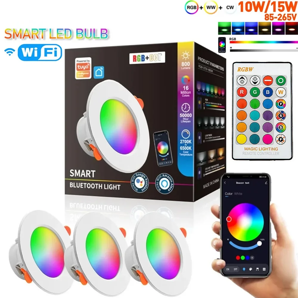 Aoyuansea-luz descendente inteligente con Bluetooth, atenuación a todo Color, 3 pulgadas, Control por Bluetooth, 10W, 15W, 85-265V