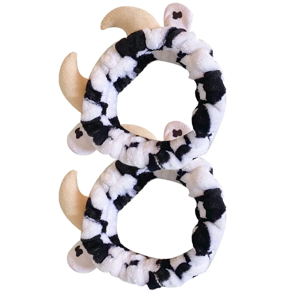 

2Pcs Cow Horn Style Headbands for Face Washing Makeup Application Skincare Routine Spa Bath Shower Elastic Comfortable Hair