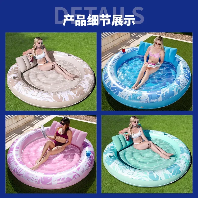 Large Round Inflatable Swimming Pool Thickened PVC Floating Bed For Outdoor Garden Solarium Water Lounge Mat Durable Float
