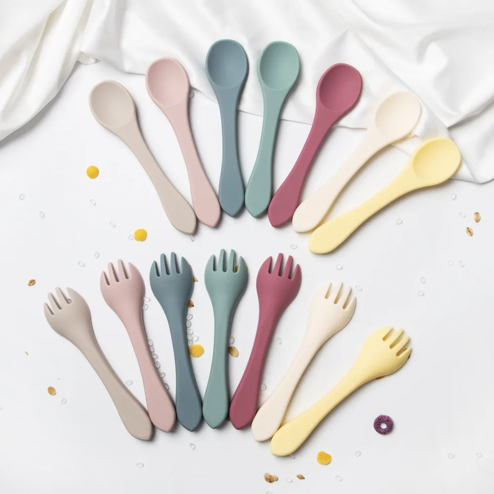 

Эластичная мягкая силиконовая тренировочная ложка для детей, вилка для прикорма, ложка, детский набор столовых приборов, портативный