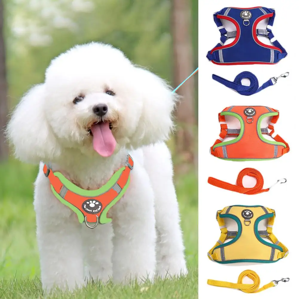 Cat Dog Harness with Lead Leash Reflective Strip Fully Wrap Pull Naughty Dog Vest Safety Leash Pet Dog Medium Large Lead Leashes