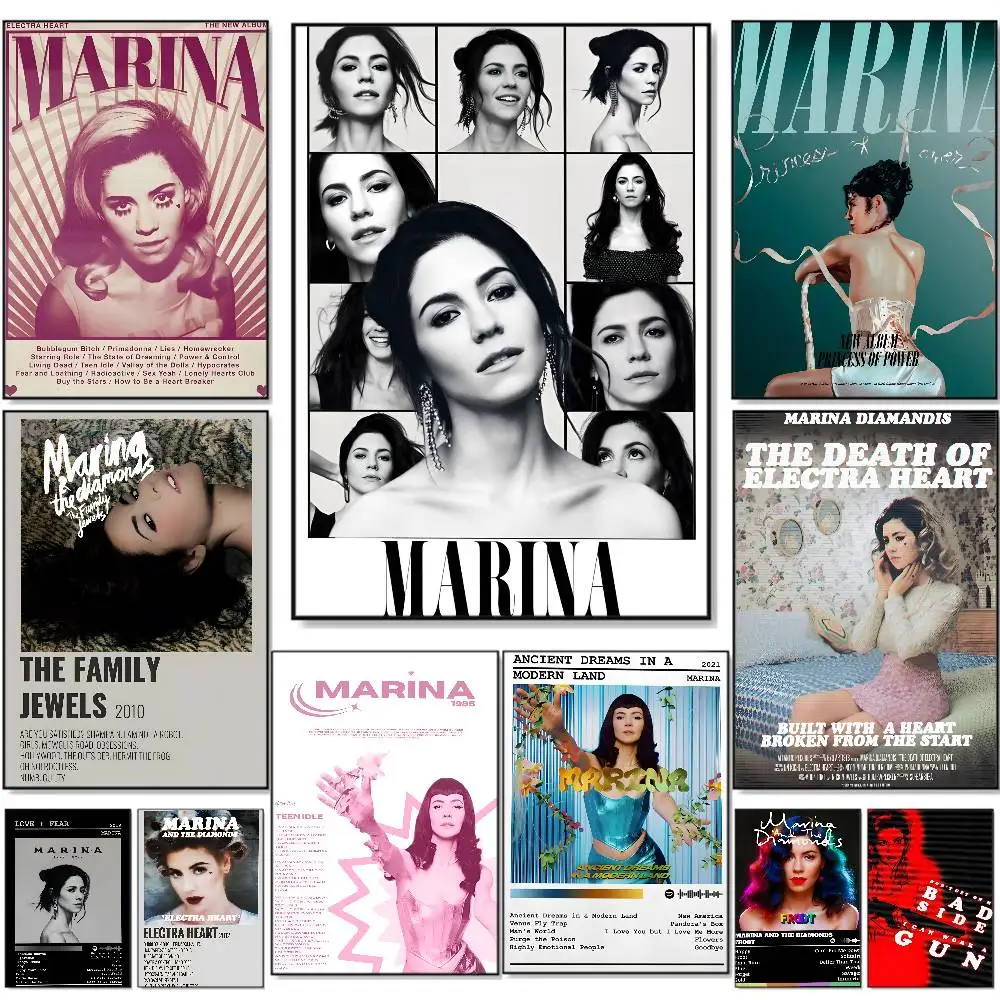 Póster de álbum de música Marina y los diamantes, carteles autoadhesivos HD impermeables, decoración versátil para hogares, bares, hoteles más