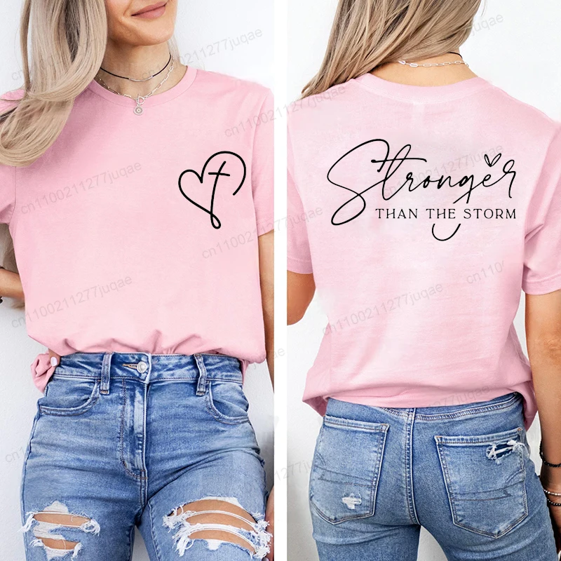 Stronger Than The Storm Sleeve T-Shirt Crew Neck Casual Top for Summer Spring Women's T-Shirts Tops Tees Clothing