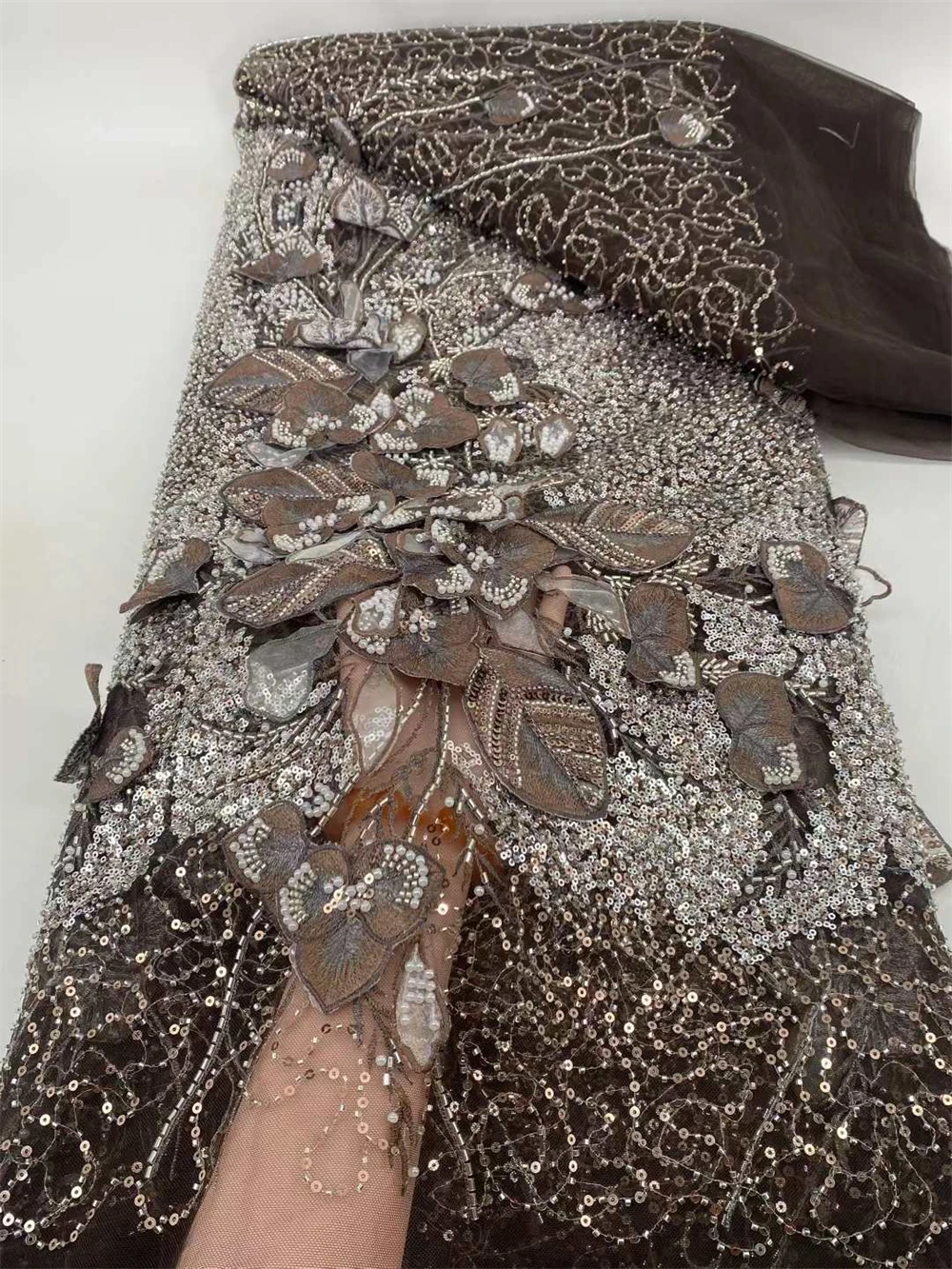 

African Beaded Lace Fabric 2025 Beautiful French Lace Mesh Nigerian Lace Fabrics Sequins For Women Wedding Party Dress