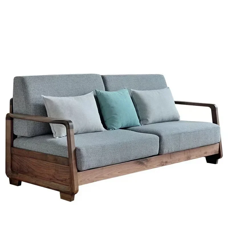 Nordic black walnut living room fabric sofa, all solid wood villa living room furniture combination fabric