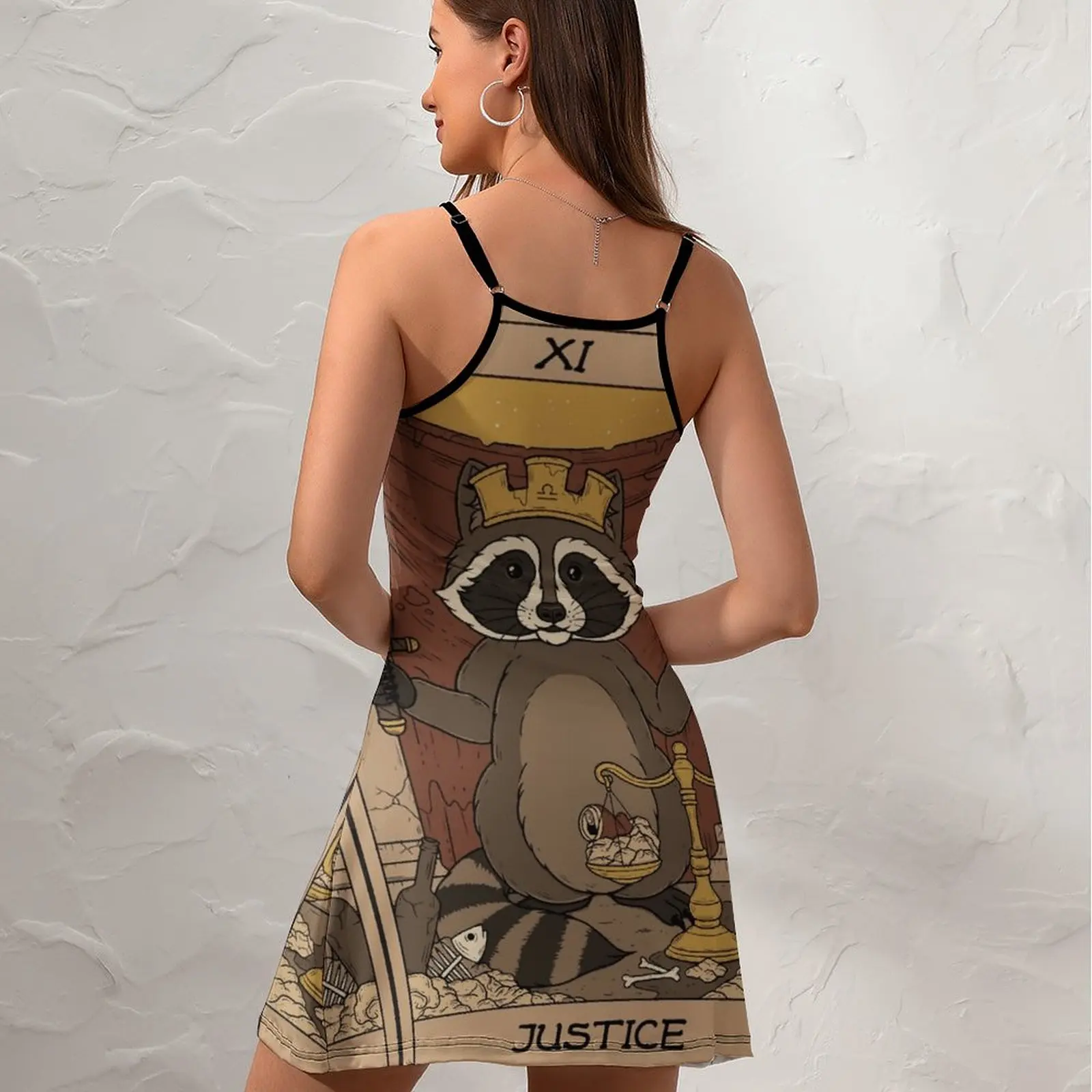 Robe à bretelles sexy pour femmes, robe de justice pour ratons laveurs, robe de tarot pour femmes, vacances mignonnes, drôle, vintage, à vendre