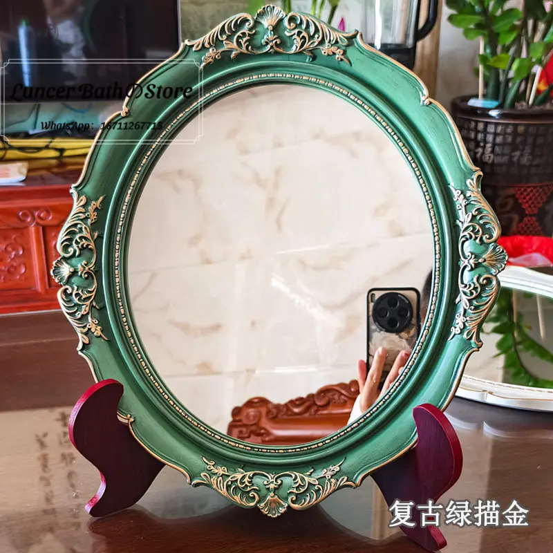 European Retro Vanity Mirror Vintage Desktop Makeup Mirror Elegant Dressing Table Mirror for Bedroom Home Decor
