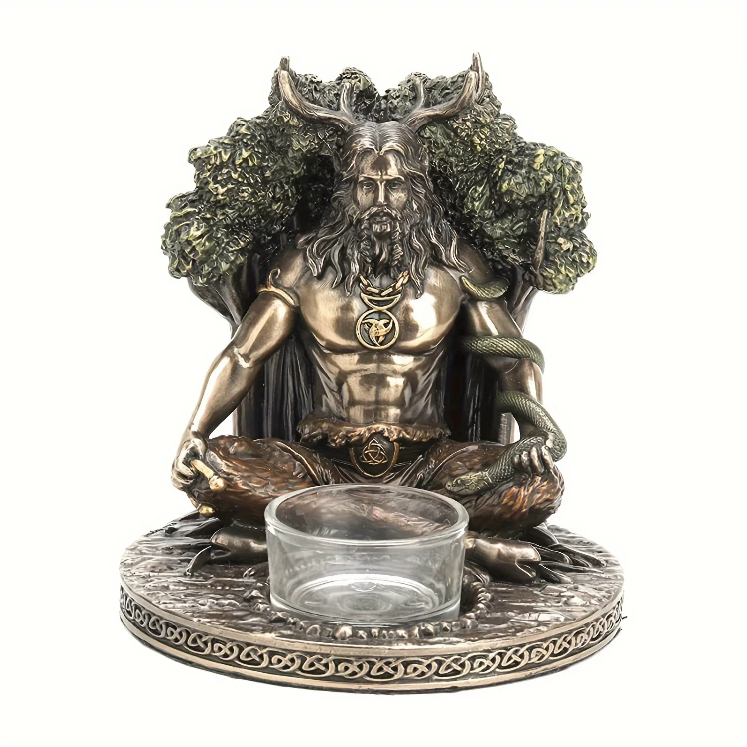 Cernunnos Statue Sculpture - Celtic God Figurine with Candle Holder - Indoor/Outdoor Resin Decor, Versatile Room Accent