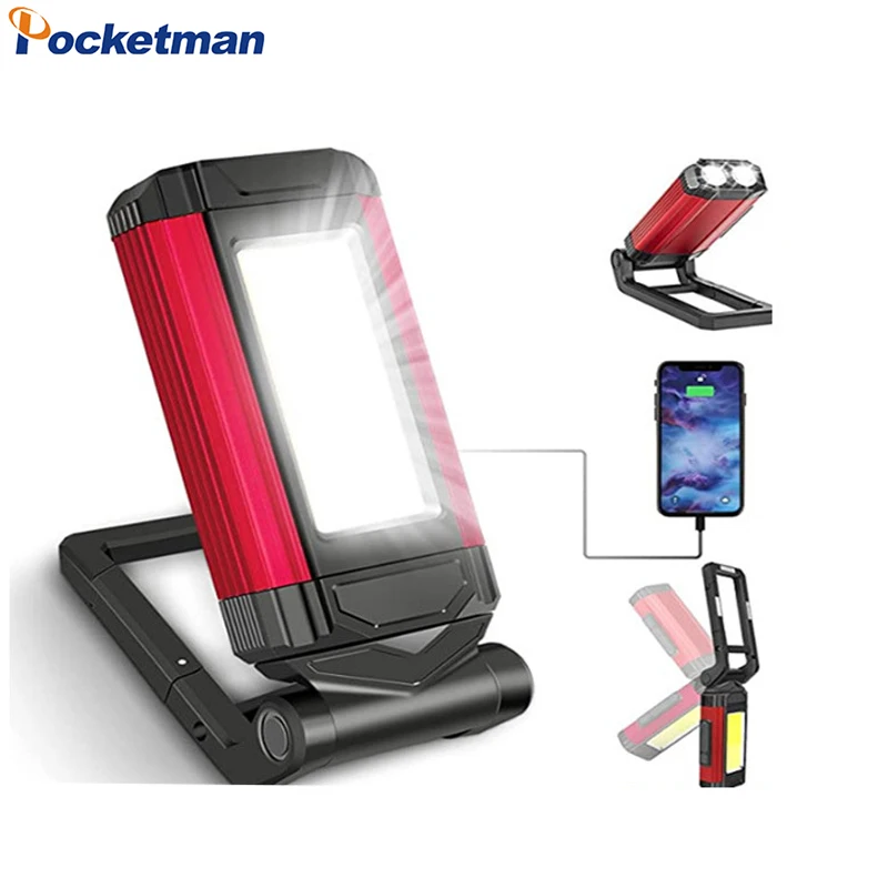 Portable Rechargeable COB Work Light LED Magnetic Inspection Lamp 360 Degree Rotatable Bracket USB Power Bank 5 Modes Flashlight