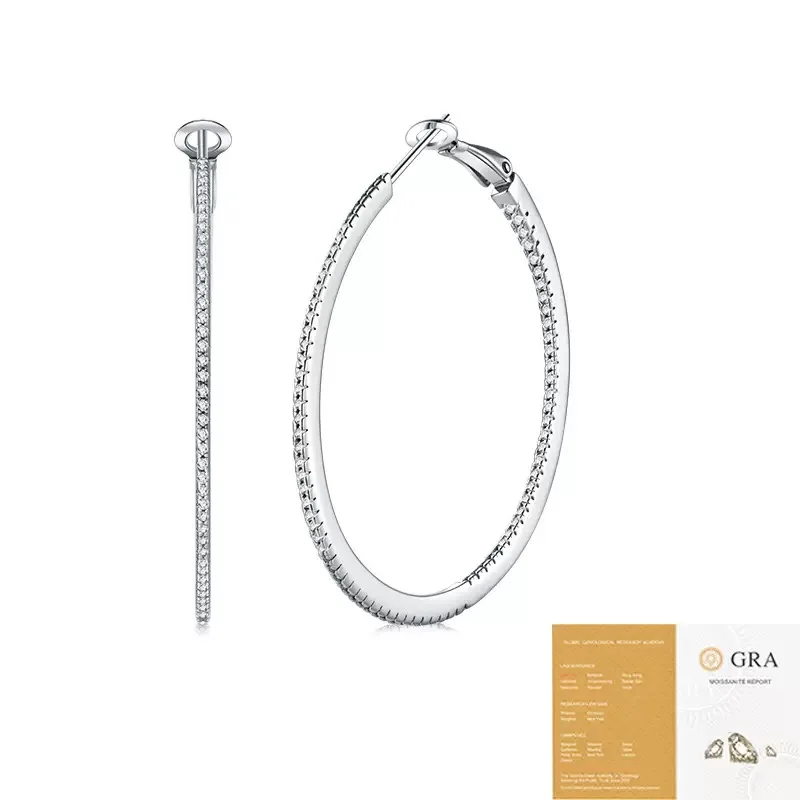 40 mm D Farbe Moissanit große Creolen 925 Sterling Silber edlen Schmuck Bling Diamant Huggie Ohrringe Frauen bestehen Tester Gra – Detail 6