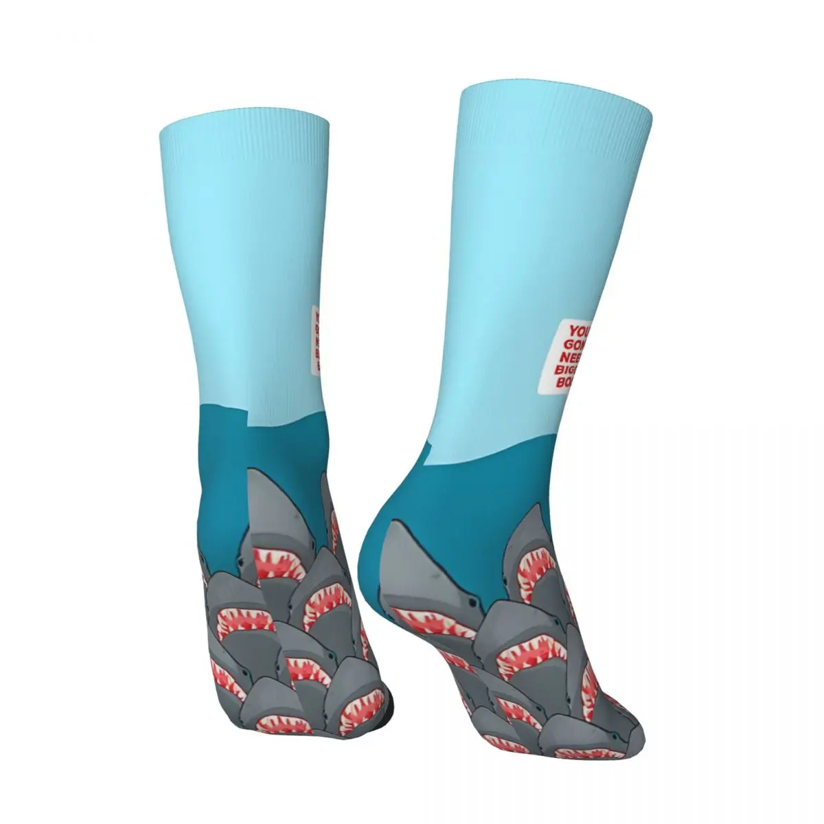 Funny Crazy Sock for Men Jaws Movie Sharks Hip Hop Harajuku Shark in The Deep Sea Happy Quality Boys Crew compression Sock