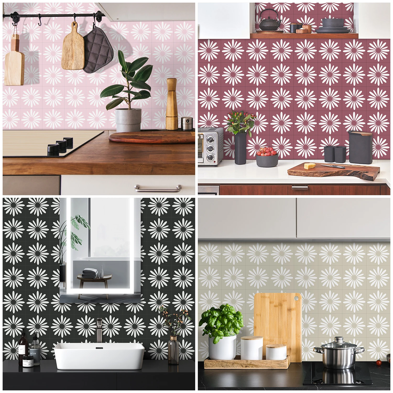 Autocollant marguerite de Style frais, carrelage de Surface mate, pour armoires de cuisine, Tables, pelage et coller au sol, sparadrap muraux artistiques imperméables, 10 pièces/ensemble