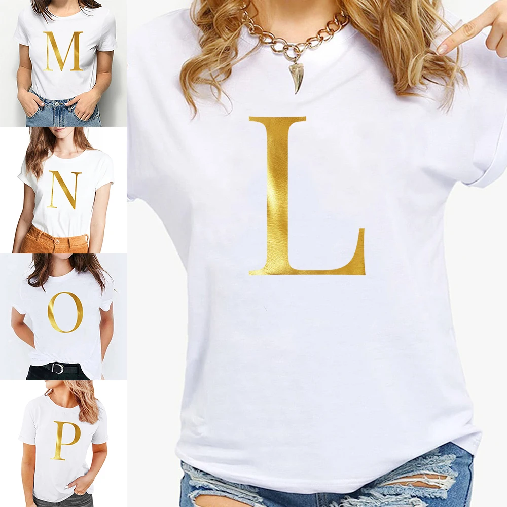 

Women's White Basic O-neck T Shirts Summer New XXS-5XL Slim fit Tees Female Ladies Fashion Top Clothe initial name Print T-Shirt