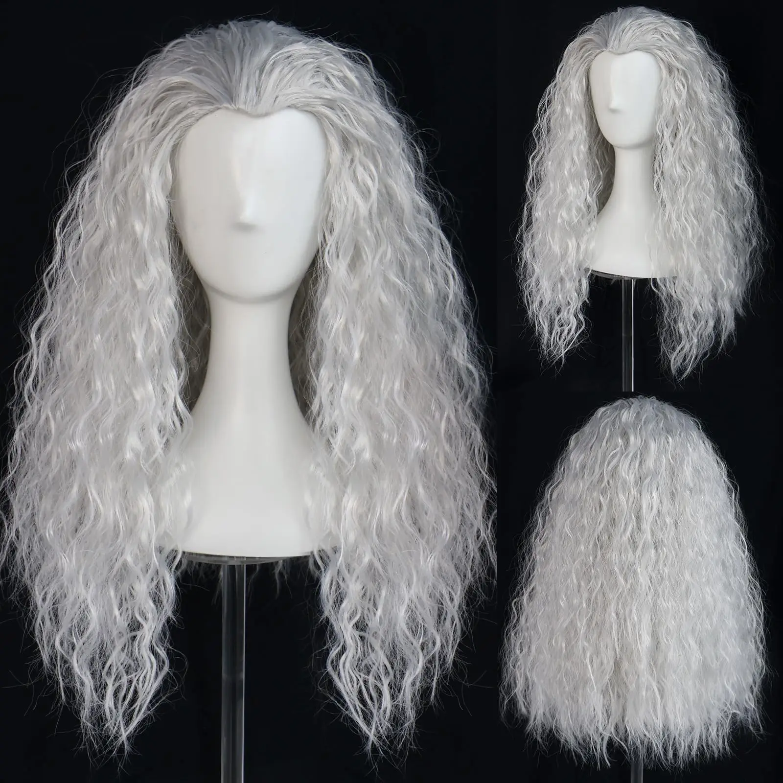 Gray-White Cornrow Wig, Witch Role-Playing Wig, Medium-Length Small Curly Hair, Women's Daily Voluminous Long Hair