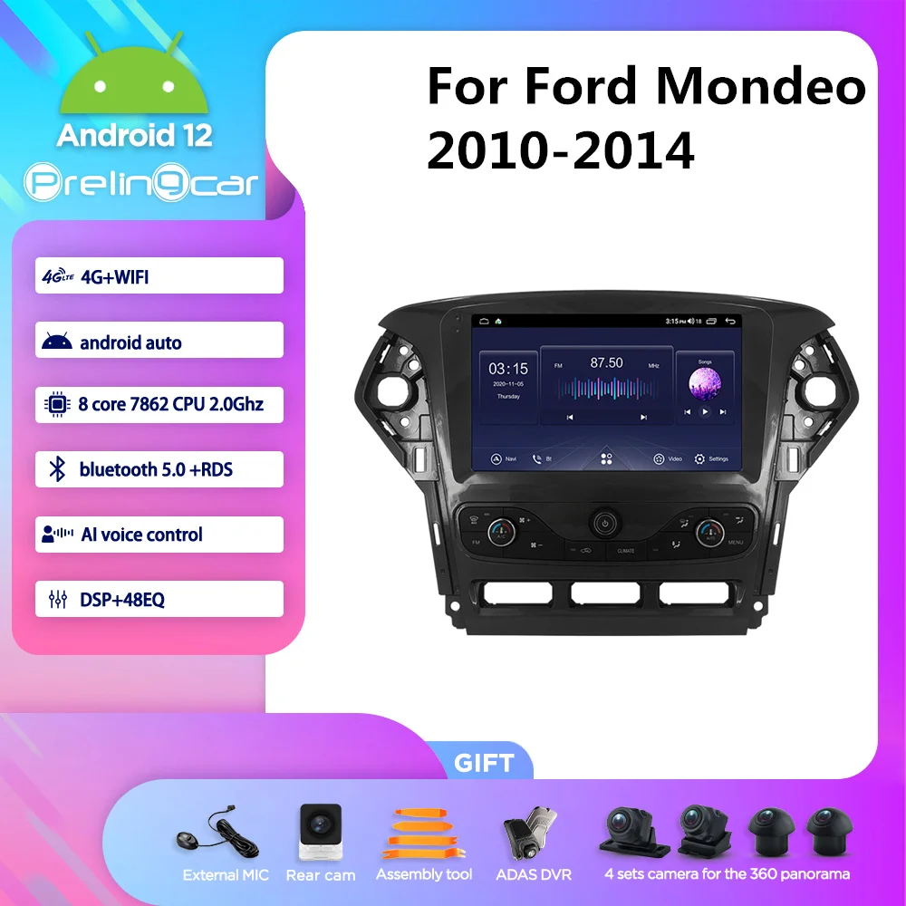 Android 12.0 Prelingcar Navigation System Player For Ford Mondeo 2010-2014 Years Car GPS Multimedia Radio Navi player