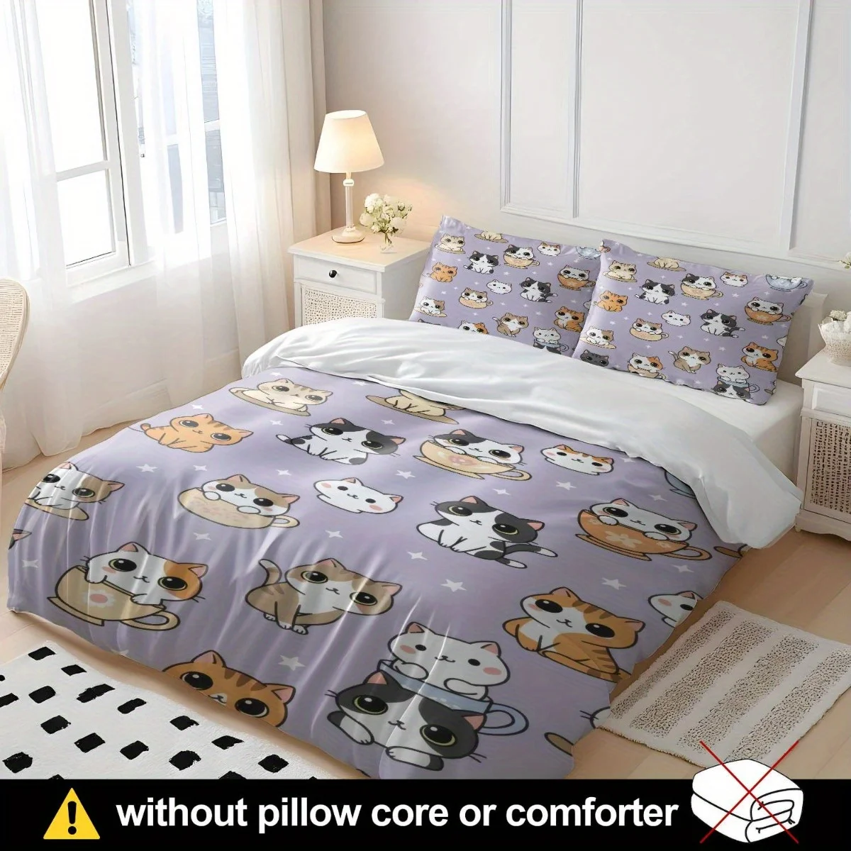 Soft Duvet Cover Set of Three 2D Flat Printed Duvet Cover Set Duvet Cover Set with Cartoon Cat Print, Machine Washable, Invisible Zipper, Large Duvet Cover Set, Bedding Set Quilt Cover - view 2