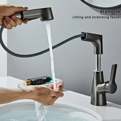 Basin pull-out faucet, bathroom lifting and rotating washbasin faucet, dual-purpose cold and hot