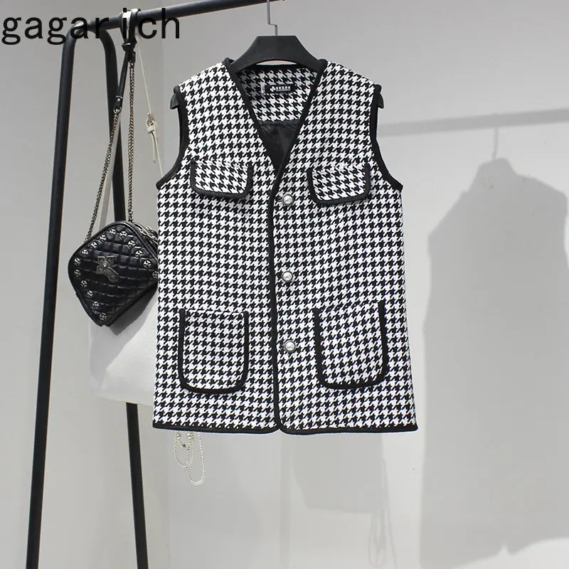 Gagarich Houndstooth Vest Horse Clip Trend Outerwear Women Fashion Autumn Winter Warm Fragrant Loose Sleeveless Top Cardigans