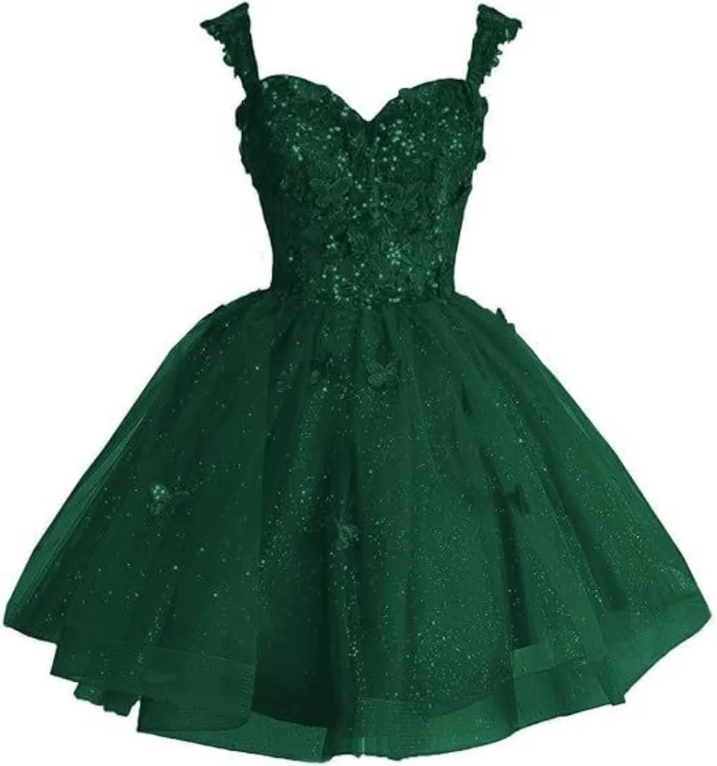 QMANSHA Maßgeschneiderte kurze Homecoming-Kleider, Spaghetti-Herzausschnitt, glitzerndes Ballkleid, 3D-Schmetterlingsapplikationen, Mini-formelles Partykleid – Detail 14