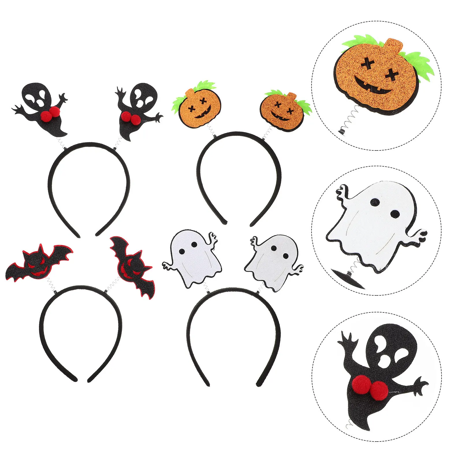 

4Pcs Halloween Headband Cute Scary Pumpkin Theme Soft Lightweight Party Headwear for Women Kids Beach Day Childrens Day Cosplay