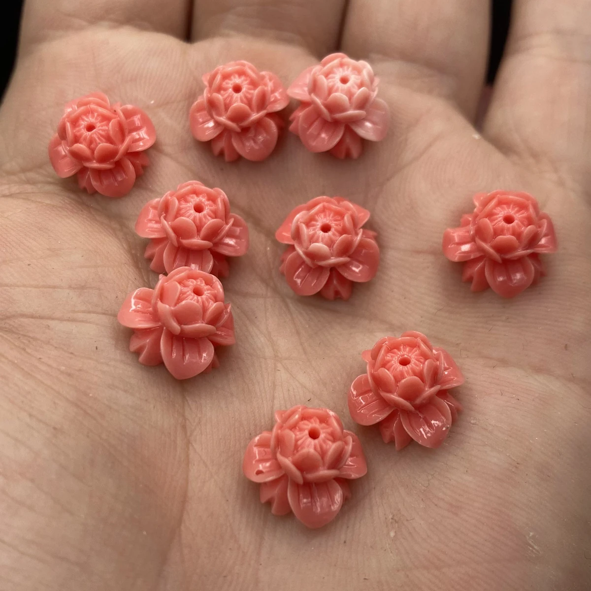 8x12mm Lotus-shaped Natural Shell Imitation Coral Through-hole Beads for Jewelry Making DIY Necklaces Bracelets and Accessories
