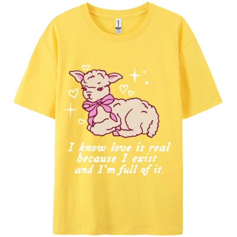 Y2K Cute Lamb Print 100% Cotton Women's T-Shirt Oversize Breathable Short Sleeve Summer Essentials Tees Affordable Top