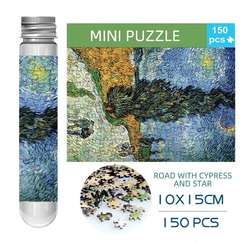 150pcs Mini Test Tube Puzzle Road with Cypress and Star Van Gogh Famous Painting Educational Game Home Festival Gift