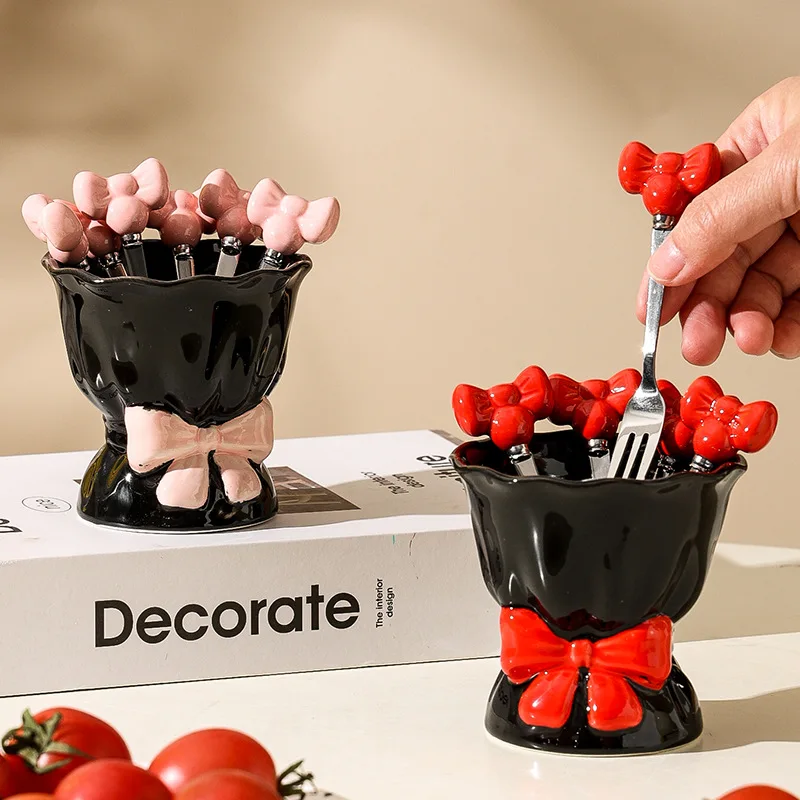 High-value Toothpick Jar Storage Fruit Fork Afternoon Tea Living Room Storage Dental Floss Small Jar Ceramic Personalized Cup
