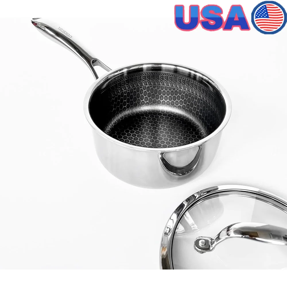 

Hybrid Stainless Steel Saucepan 1.5 Qt Non-Stick Surface Metal Utensil Safe Easy Clean Even Heating Oven Safe Induction Cooktop