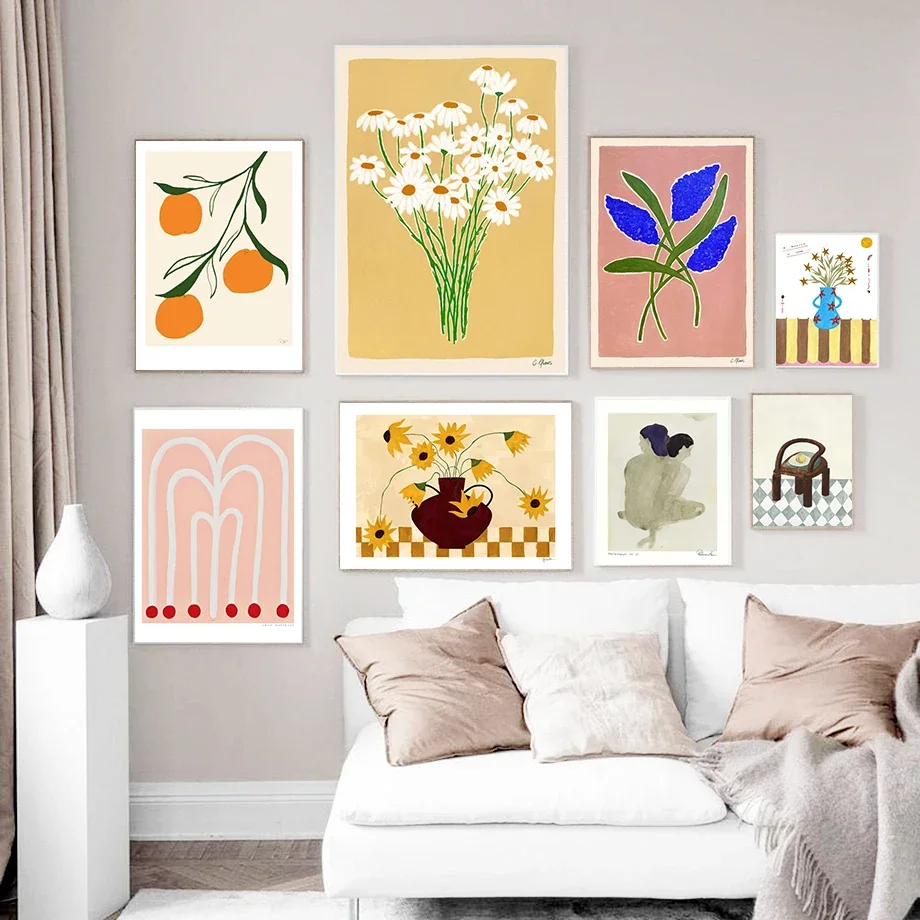 Abstrakte Blumen Vase Wandkunst Poster Drucke Leinwand Dekorative Malerei Wanddekoration Wandbild Bilder Boho Wohnzimmer Deko