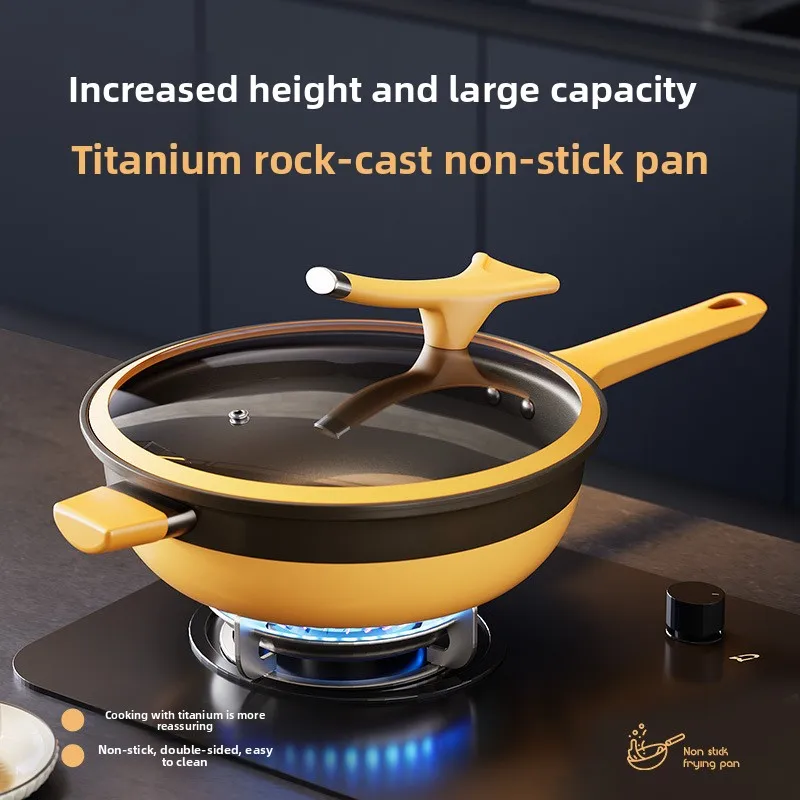 Titanium ceramic double spell micro pressure  household titanium  fluorine-free coating wok pan induction cooker gas universal