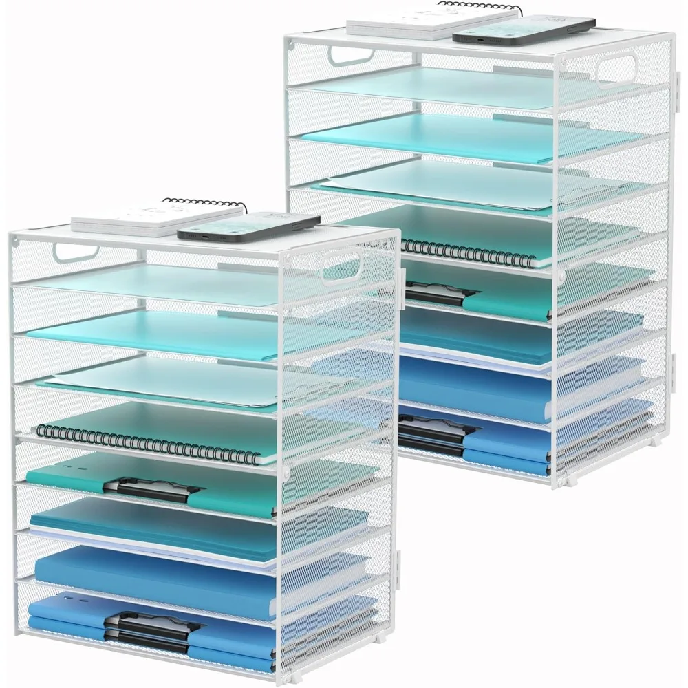 9-Tier Paper Letter Tray Desk Organizer with Handles, Mesh File Holder Organization, Paper Sorter Desk 2 Pack Filing Cabinets