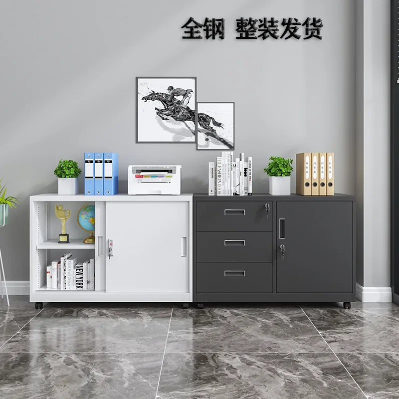Traditional Iron Frame File Cabinet with Wheels Drawers Compact Size Removable Cover Wipe Clean Surface for Home Office