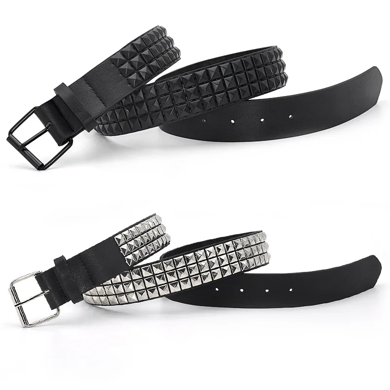 GAOKE Pyramid Rivet Waist Men&Women's Studded LeatherBelt Punk Rock hardware With Pin Buckle Drop Shipping Waistbrand Black jean