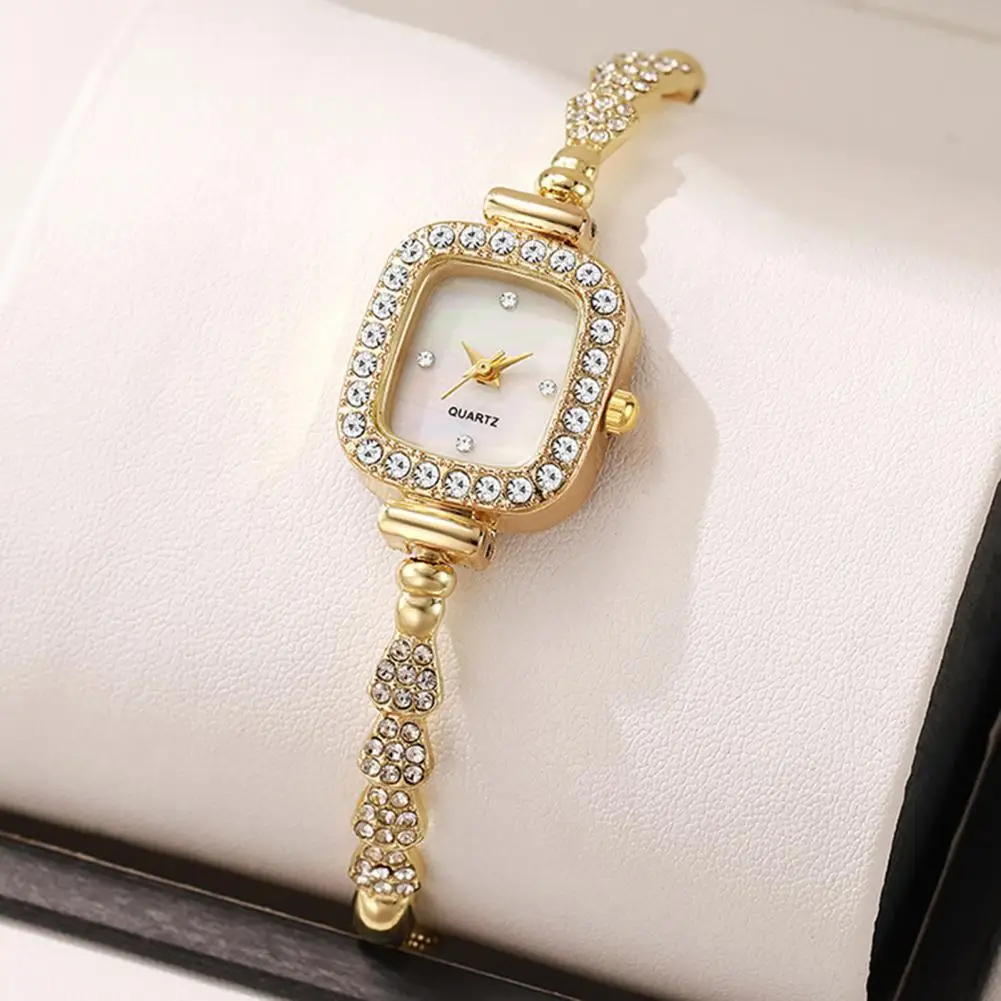 Double Needle Watch Women Women Vintage Bracelet Watch Small Square Analog Quartz Timepiece Luxury Slim Strap Rhinestone