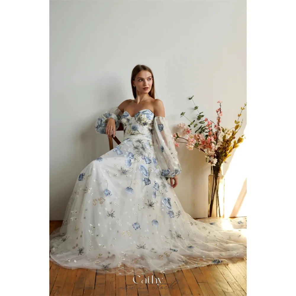 Cathy Exquisite فساتين سهرة Ball Gown Tulle Off the Shoulder Floral Vestidos De Noiva Floor-Length Wedding robe de mariée 2024