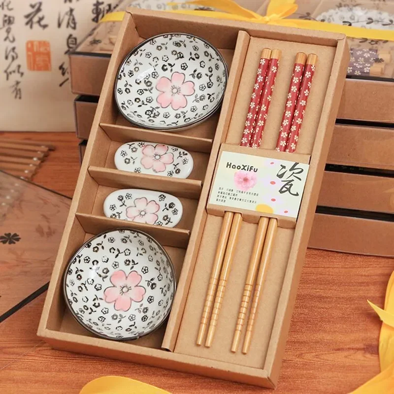 

Japanese Style Tableware Set Chopticks Ceramic Sushi Dishes Sashimi Soysauce Dish Packed in Gift Box