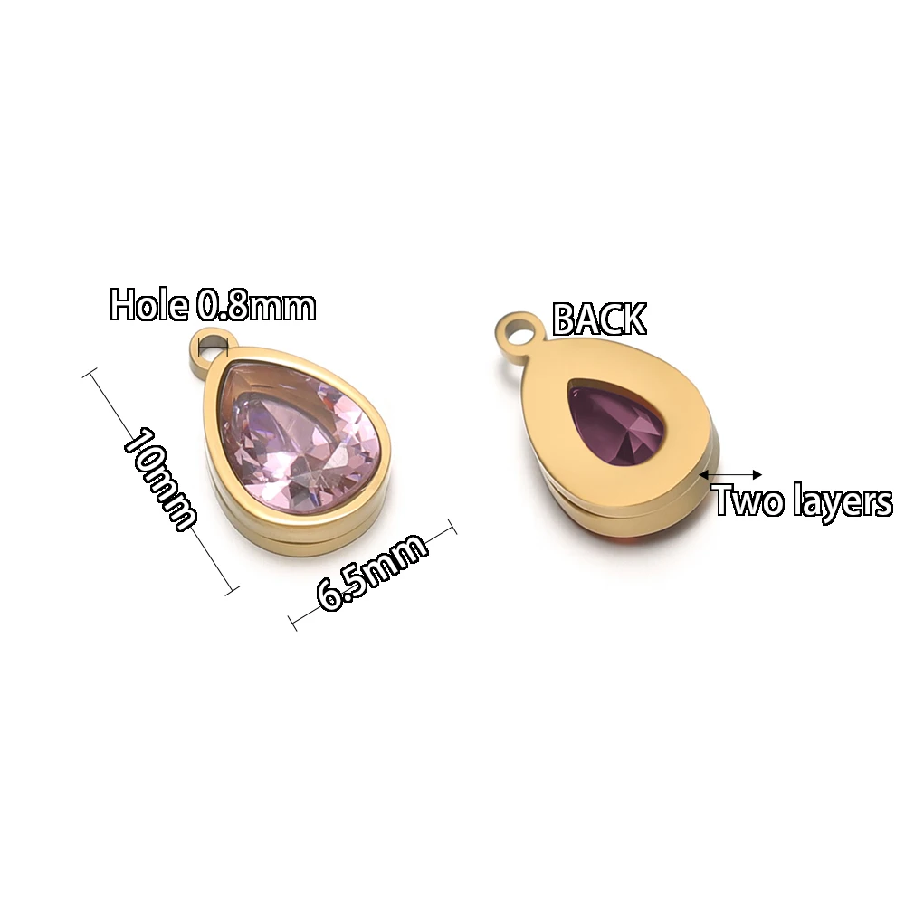 10 Stück Edelstahl-Anhänger mit Geburtssteinen für 12 Monate, Zirkon-Charms für DIY-Schmuckherstellung, Mädchen-Halsketten, Armbänder, Ohrringe – Detail 3