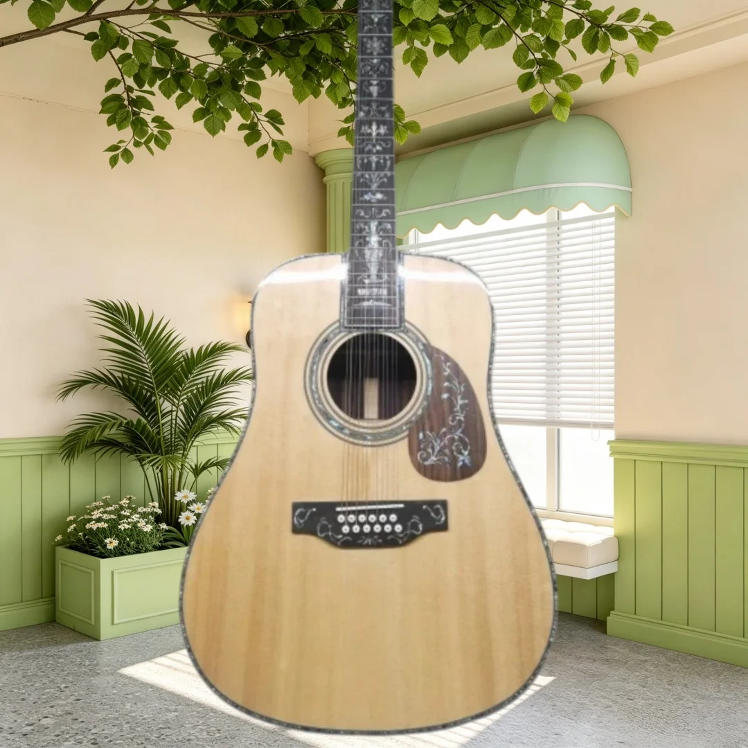 D45 All Solid Acoustic Guitar Spruce Top Rosewood Back Sides Ebony Fretboard Floral Shell Inlay Folk Singing Fingerstyle Stage
