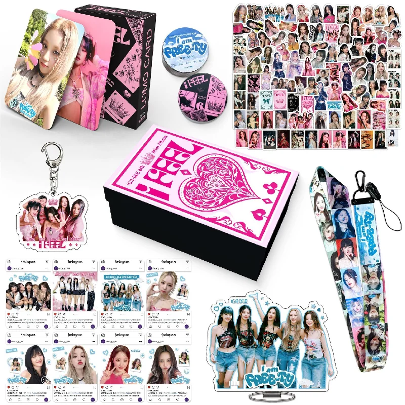 New Kpop GIDLE Album I Feel Keychain Sticker Gift Box Lomo Cards High Quality HD Print Photo Cards YUQI Fans Collection Gift