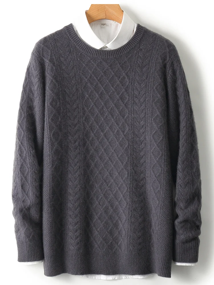 

Men 100% Merino Wool Sweater Autumn Winter O-neck Thick Warm Knitted Pullover Tops New Casual Soft Comfortable Business Jumper